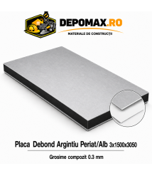 Placa BOND argintiu periat/alb 3mm, 1500x3050mm, aluminiu 0.3mm